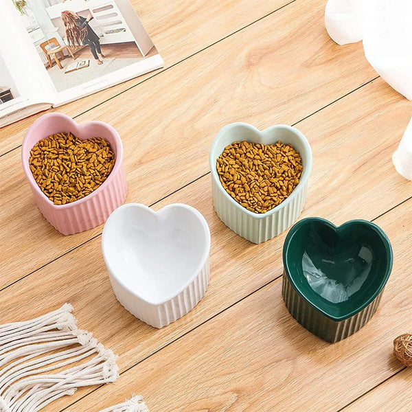 Heart-shaped Ceramic Cat Bowl