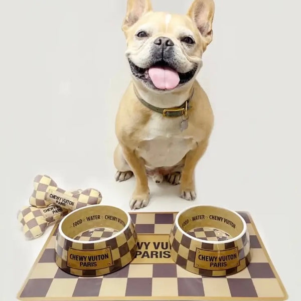 "Chewy Vuiton" Dog Bowls and Placemat - Original