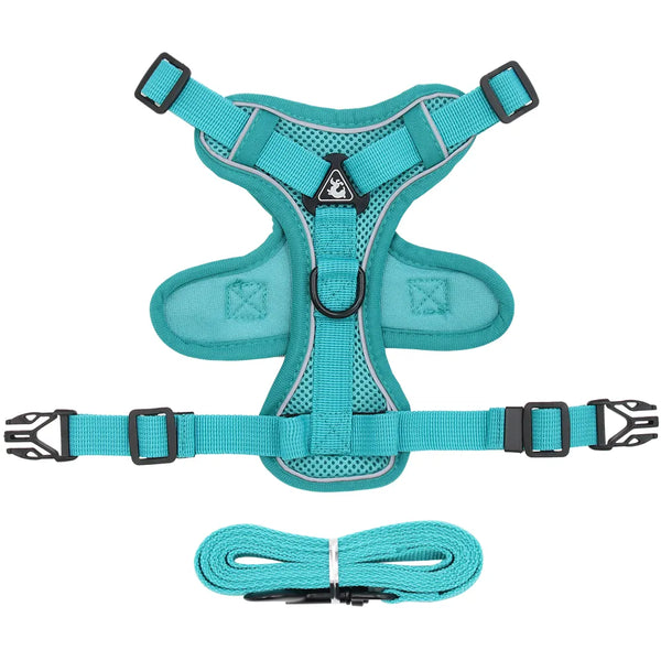 Dog Harness with 1.5m Traction Leash Set w/ Adjustable Reflective Breathable Harness