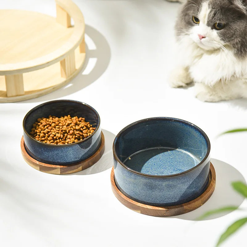 Ceramic Bowls w/ Wooden Tray