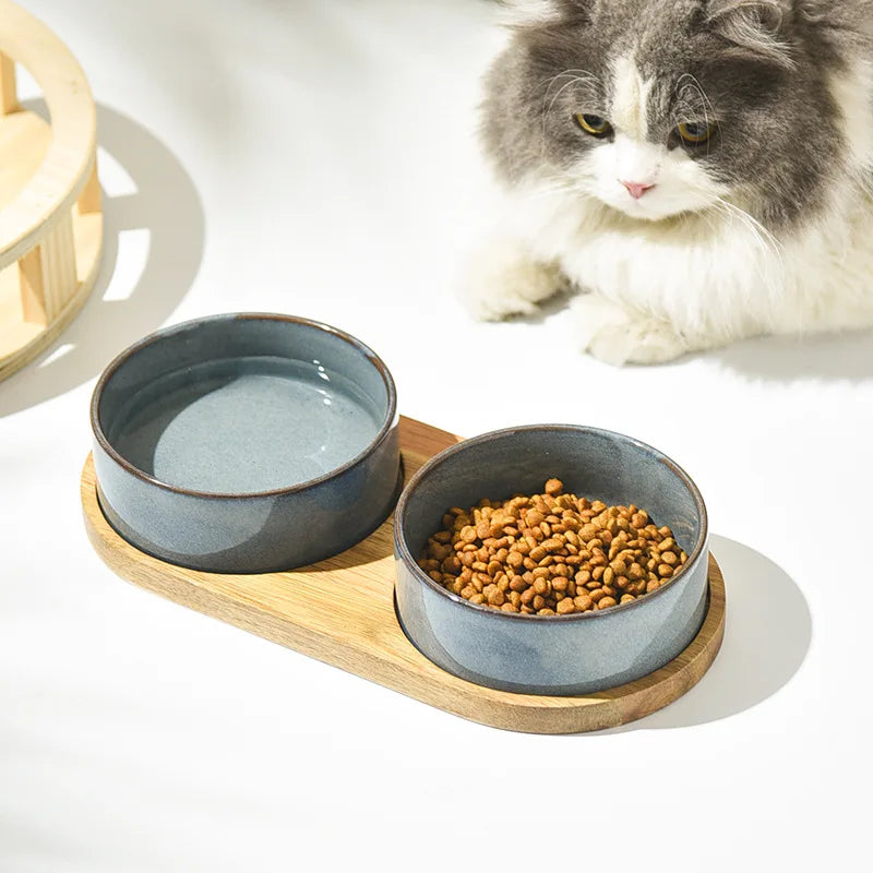 Ceramic Bowls w/ Wooden Tray